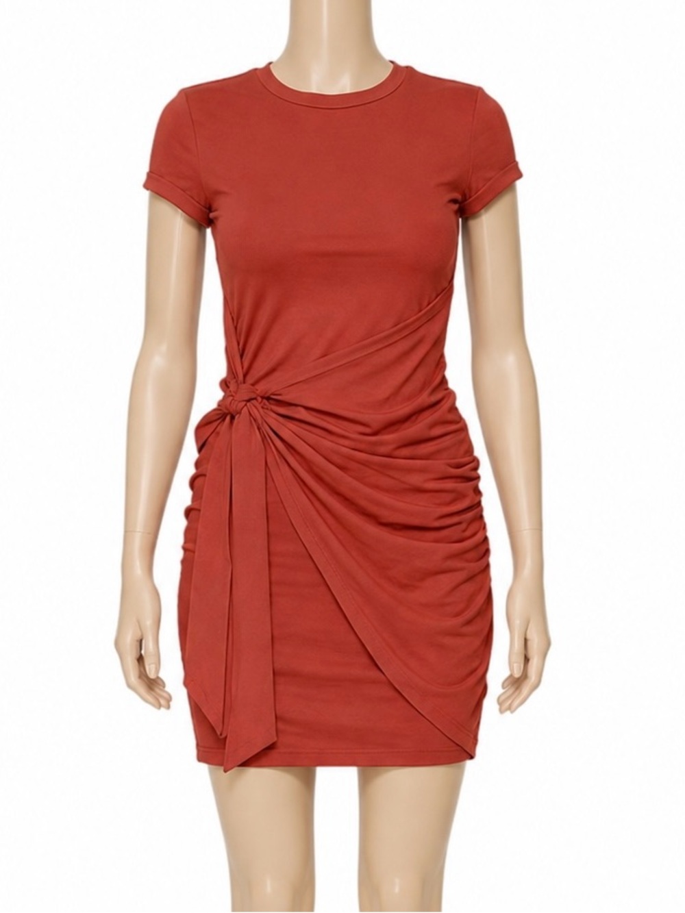 LILLUSORY Rust Tie Front Mini Dress M | Wrap Bodycon Date Night Dress